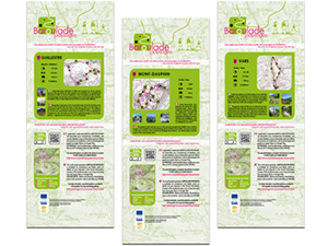 Réalisation de 7 panneaux grand format (départ de rando), conception de la charte graphique, rédaction et traduction des textes. Fait partie d'un dispositif d'information avec un site web, une application mobile.